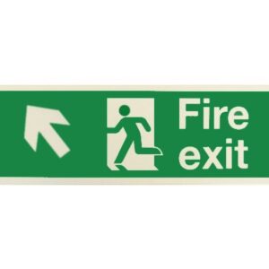 Fire Exit Running Man Sign with Left/Up Arrow