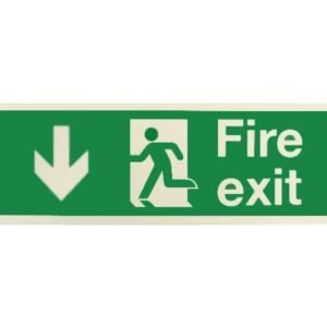 Fire Exit Running Man Sign with Down Arrow