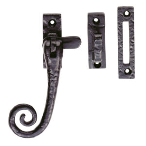 Monkeytail casement window fastener with mortice plate and hook